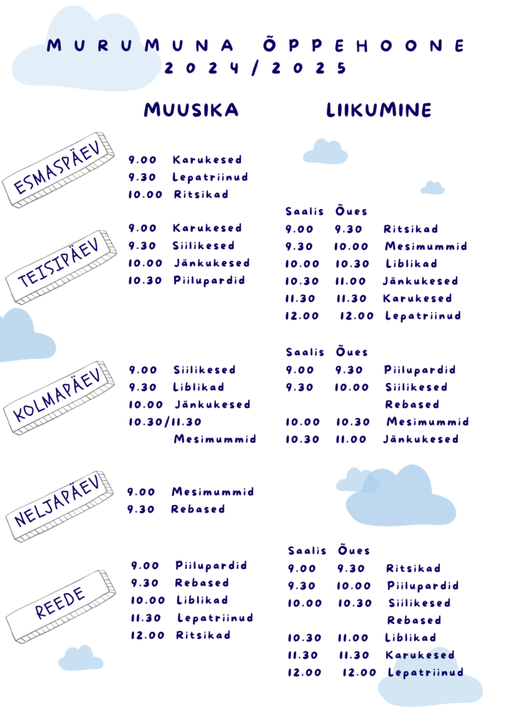 Muusika- ja liikumistegevuste kava Murumuna õppehoones 2024/2025 õa
